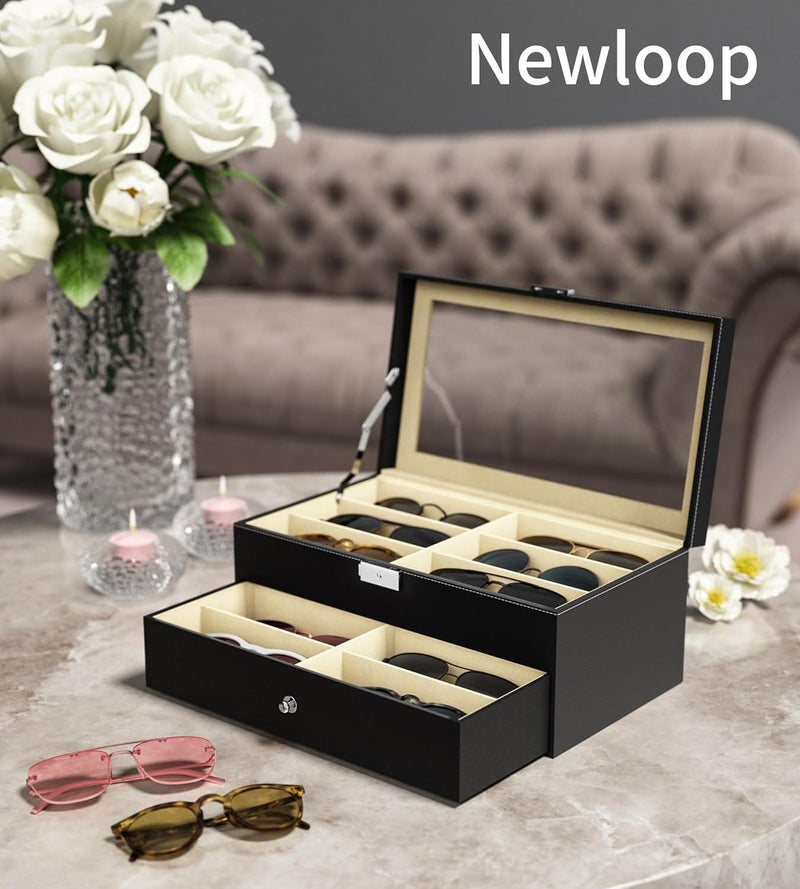 NEWLOOP Store Sunglasses Organizer Multiple Pairs of Glasses Display Case Sunglass Hard Shell Storage Box for Women Men 12/16 Slots - Image 2